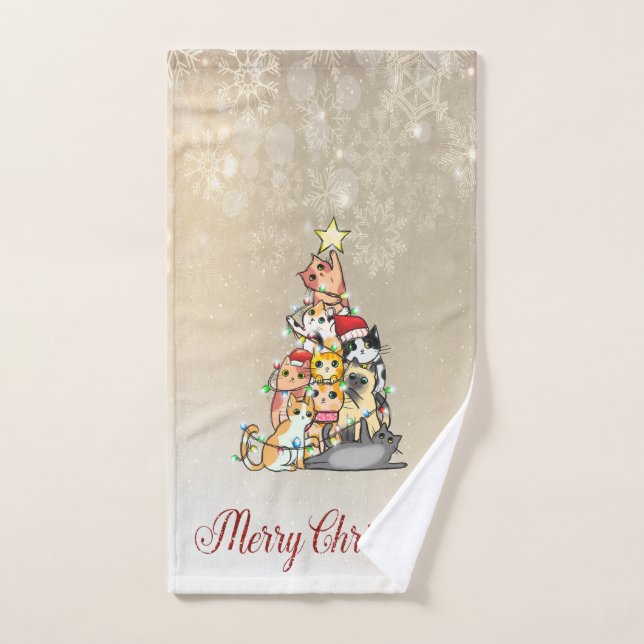 Conjunto De Toalhas Feliz Natal, Pine Tree Cats Snowflakes (Toalha de mão)