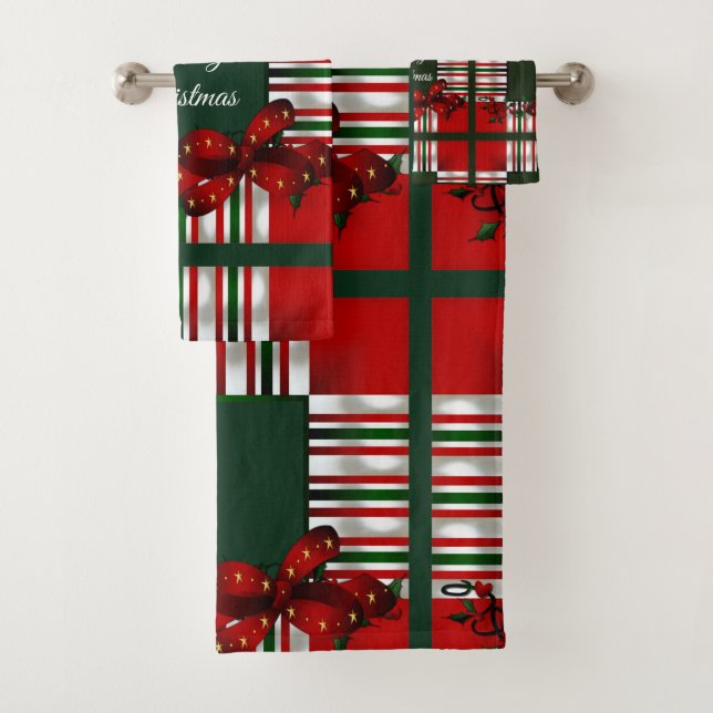 Conjunto De Toalhas Feliz Natal Xadrez Verde (Insitu)