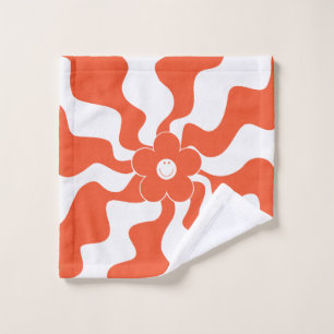 Conjunto De Toalhas Feliz Retro Daisy em Laranja e Branco