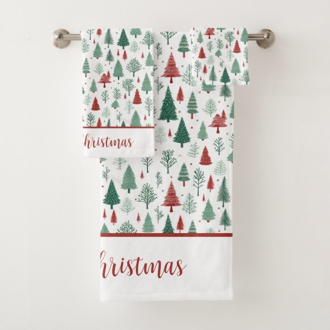 Conjunto De Toalhas Feriado de Árvore de Natal Verde Personalizado Boh (Insitu)