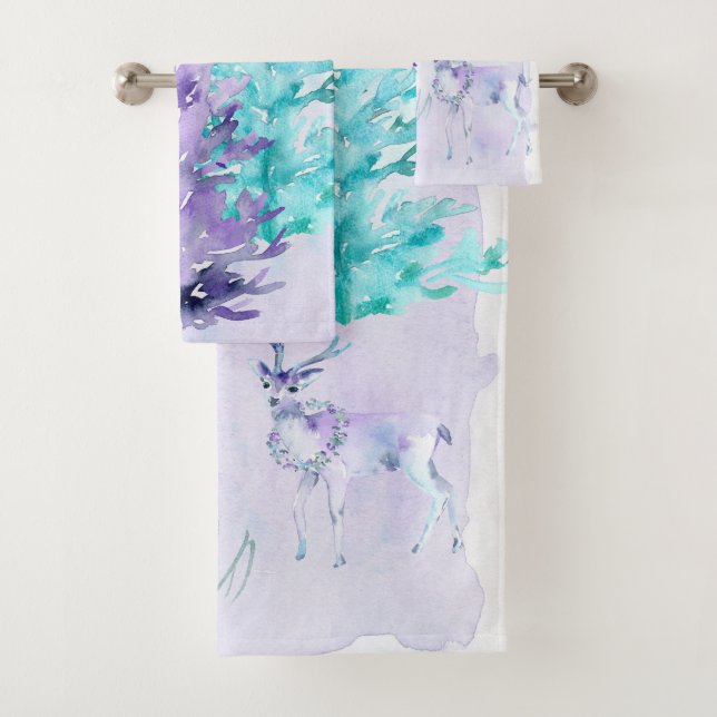 Conjunto De Toalhas Feriado de inverno - cena dos cervos da aguarela (Insitu)