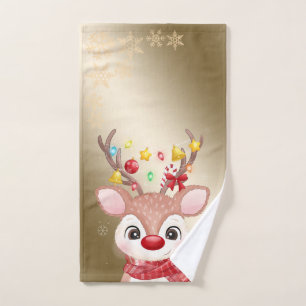 Conjunto De Toalhas Feriado de Natal-Adorável Rena,Flocos de Neve