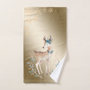 Conjunto De Toalhas Feriado de Natal-Aquarela Rena,Flocos de Neve