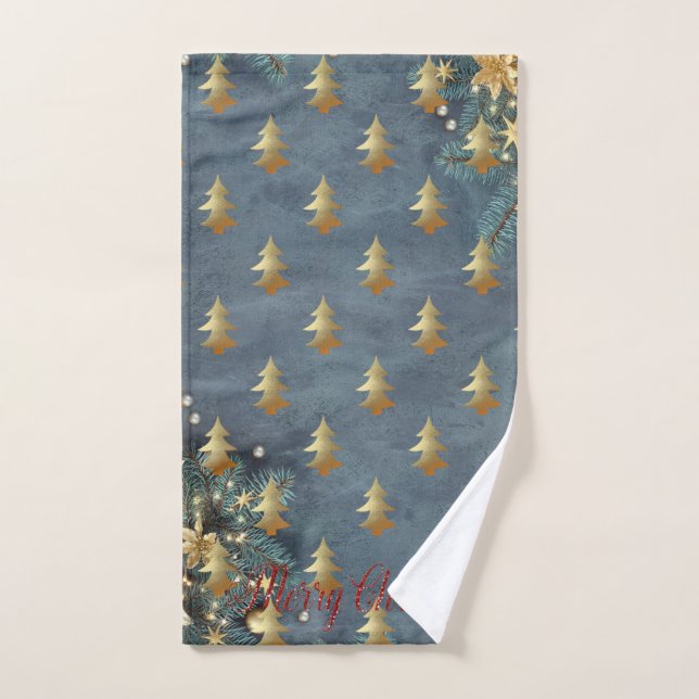 Conjunto De Toalhas Feriado de Natal-Árvore de Natal Dourada,Ramo (Toalha de mão)