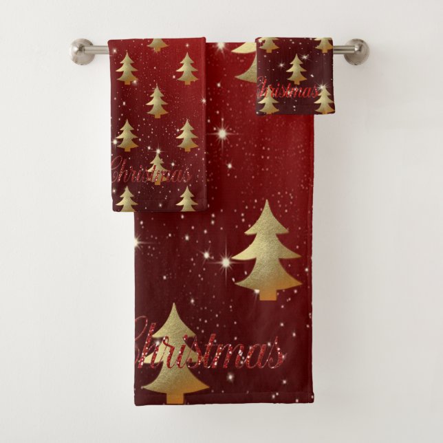 Conjunto De Toalhas Feriado de Natal-Árvore de Natal Dourada, Vermelho (Insitu)