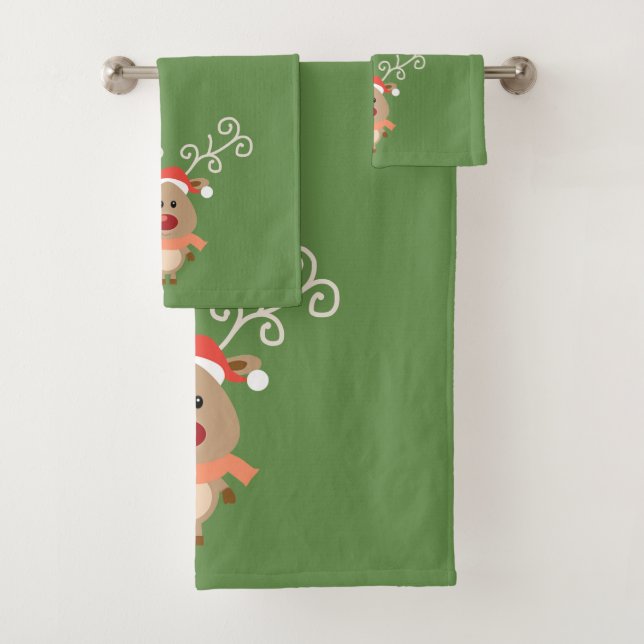 Conjunto De Toalhas Feriado de Natal-Rena de desenho animado,Flocos de (Insitu)
