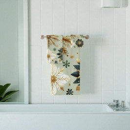 Conjunto De Toalhas Feriado Floral em Floco de Neve Verde Dourado