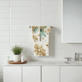 Conjunto De Toalhas Feriado Floral em Floco de Neve Verde Dourado