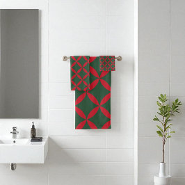 Conjunto De Toalhas Feriado Moderno do Meio século Verde Vermelho