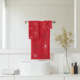 Conjunto De Toalhas Feriado Moderno do Meio século Verde Vermelho
