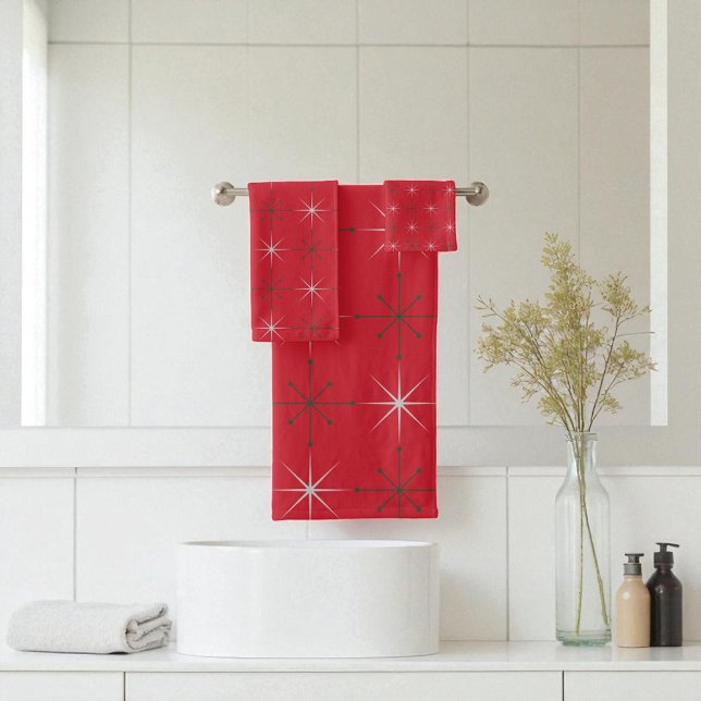 Conjunto De Toalhas Feriado Moderno do Meio século Verde Vermelho (Criador carregado)