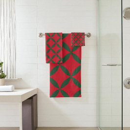 Conjunto De Toalhas Feriado Moderno do Meio século Verde Vermelho