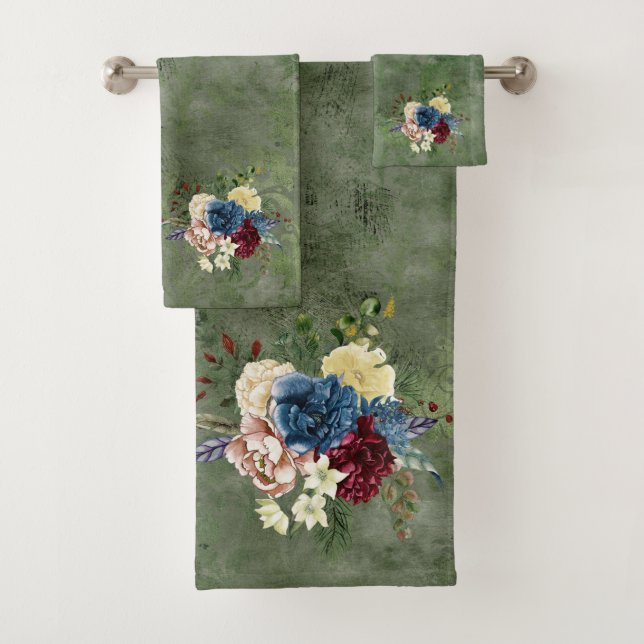 Conjunto De Toalhas Feriado Natal Aquarela Floral Verde (Insitu)