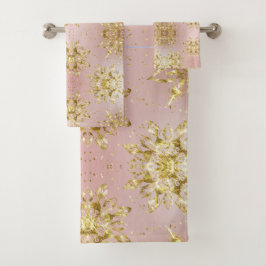 Conjunto De Toalhas Feriado rosa Elegante Flocos de Neve estrelas Nata