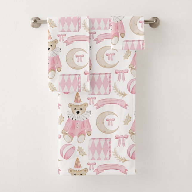 Conjunto De Toalhas Feriados de inverno rosa miúdos ursinho (Insitu)