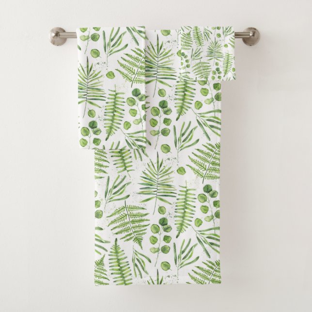 Conjunto De Toalhas Ferns de Aquarela e Padrão de Eucalyptus (Insitu)