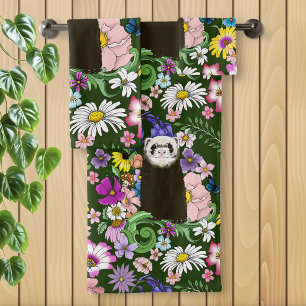 Conjunto De Toalhas Ferret Floral verde-liso de chocolate