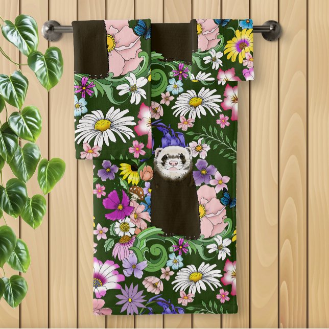 Conjunto De Toalhas Ferret Floral verde-liso de chocolate (Criador carregado)