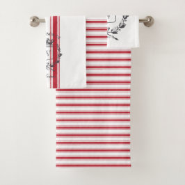 Conjunto De Toalhas Festa da Família Vintage com Stripe de Cinza Verme