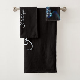 Conjunto De Toalhas Festa de Natal Árvore Azul Brilhante Preto Elegant