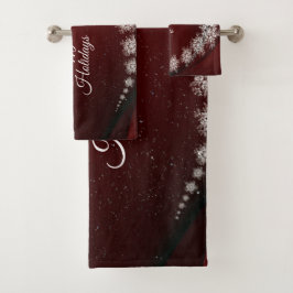 Conjunto De Toalhas Festa de Natal Crystal Snowflakes Red Rustic