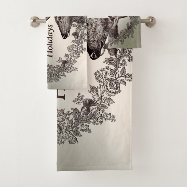 Conjunto De Toalhas Festa de Natal Reindeer Floral Ouro Winter (Insitu)