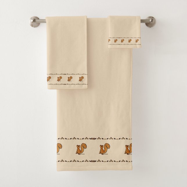 Conjunto De Toalhas figdewdrop Squirrel Acorn & Leaves Bath Towel Set (Insitu)