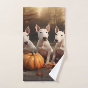 Conjunto De Toalhas Filhote de Bull Terrier Delícia de Outono Abóbora