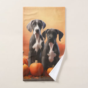 Conjunto De Toalhas Filhote de Great Dane Autumn Delight Pumpkin