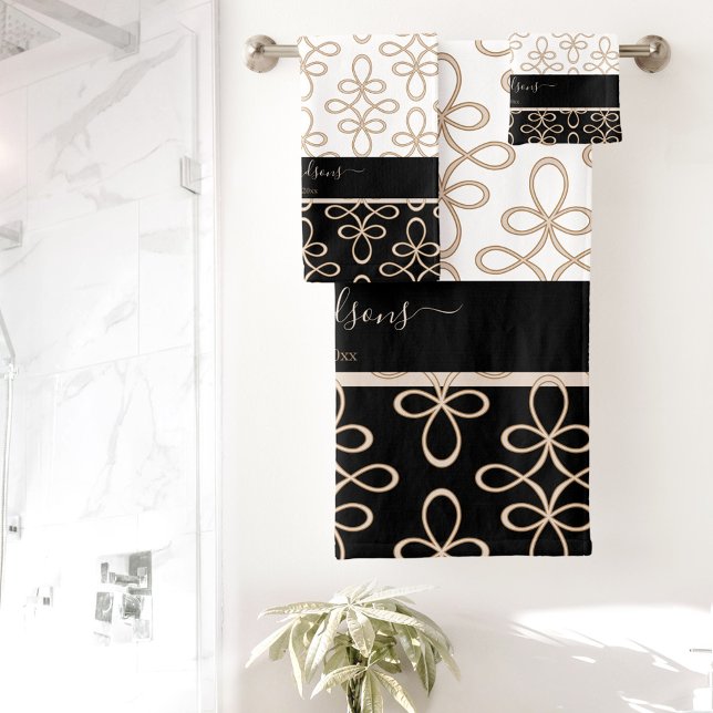 Conjunto De Toalhas Filigree Pattern Monograma Na moda Elegante (Filigree Pattern Monogram Stylish Elegant Bath Towel Set)