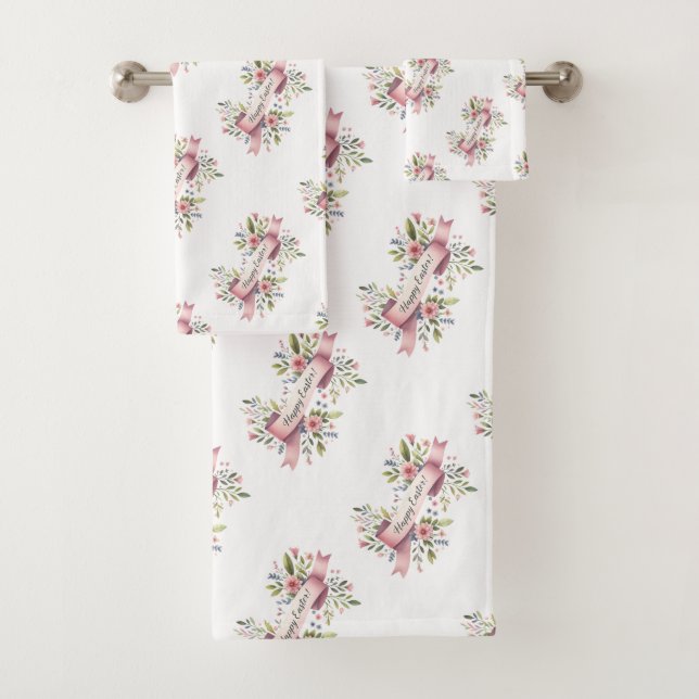 Conjunto De Toalhas Fita de Felz pascoa Floral Rosa (Insitu)