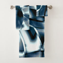 Conjunto De Toalhas Fitas curvas sobrepostas, tons cromados em azul