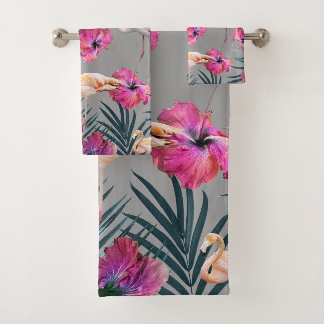 Conjunto De Toalhas Flamingo Hibiscus Jungle Siesta #1 #tropical (Insitu)