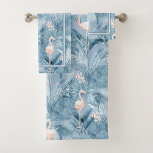 Conjunto De Toalhas Flamingo Orchid Padrão Tropical Blue ID868 Bath T