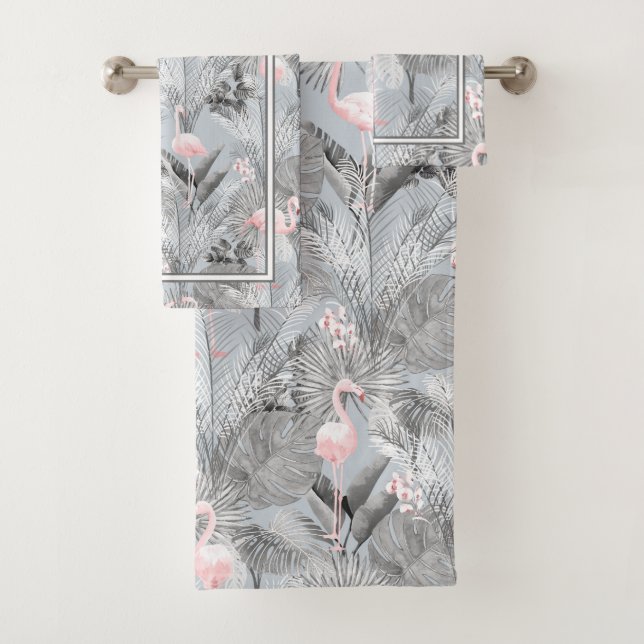 Conjunto De Toalhas Flamingo Orchid Pattern Tropical ID868 Bath T (Insitu)