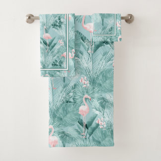 Conjunto De Toalhas Flamingo Orchid Tropical Pattern Teal ID868 Bath T