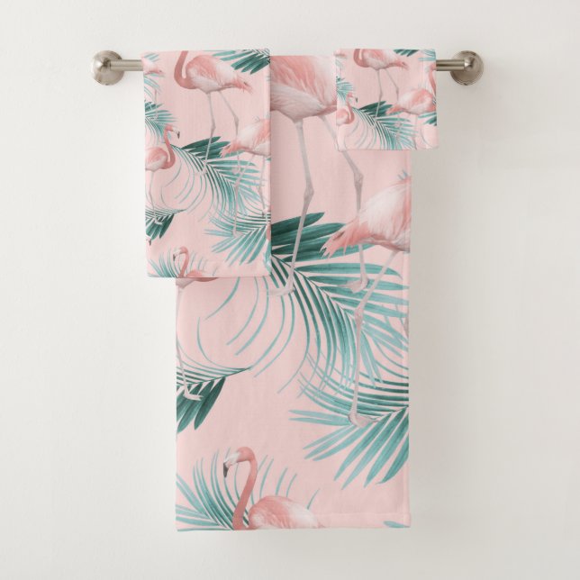 Conjunto De Toalhas Flamingo Palm Vibes Blush #1 (Insitu)