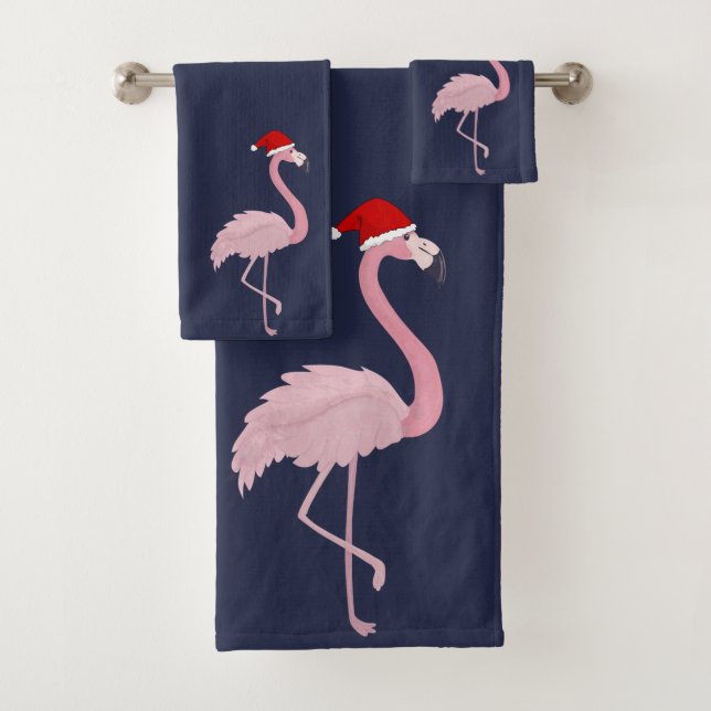 Conjunto De Toalhas Flamingo Rosa Adorável Com Chapéu De Papai Noel ,  (Insitu)