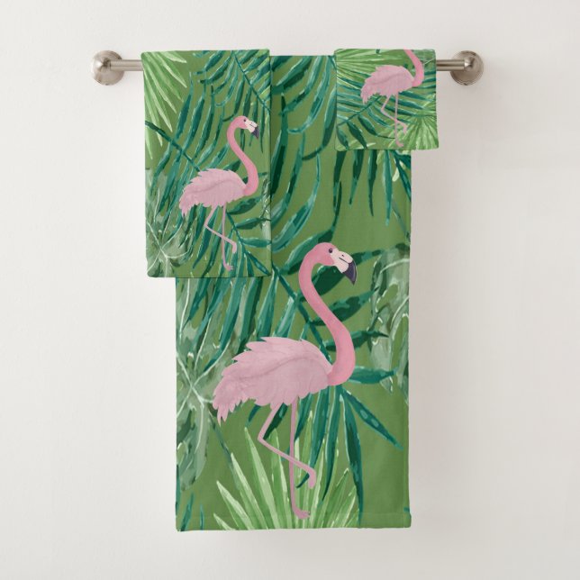 Conjunto De Toalhas Flamingo Rosa Adorável, Folhas de Palma (Insitu)