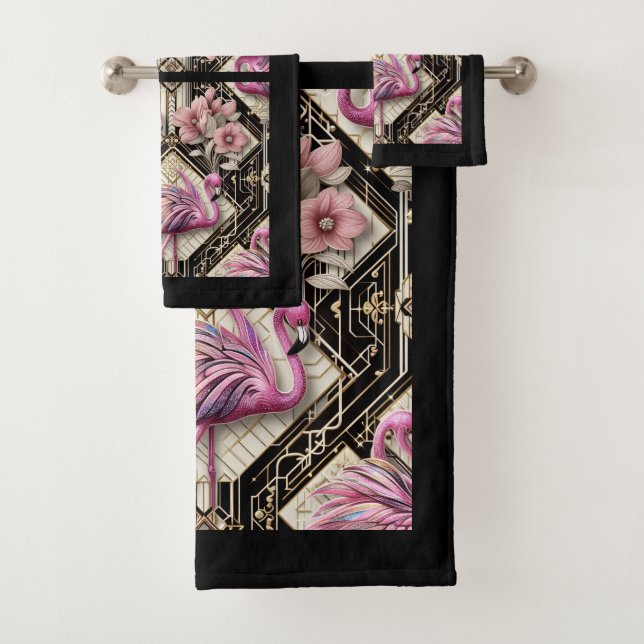 Conjunto De Toalhas Flamingo Rosa Art Déco (Insitu)