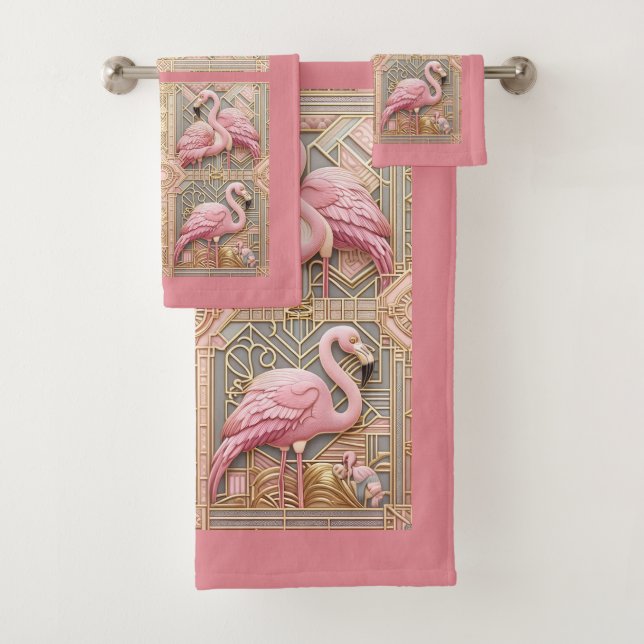 Conjunto De Toalhas Flamingo Rosa Art Déco (Insitu)