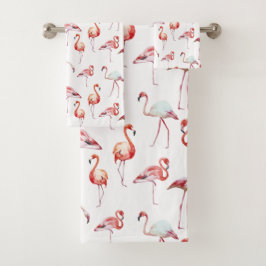 Conjunto De Toalhas Flamingo Rosa Tropical de Watercolor