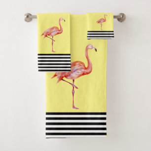 Conjunto De Toalhas Flamingo, Rosa Tropical, Teto Negro, Diversão Bran