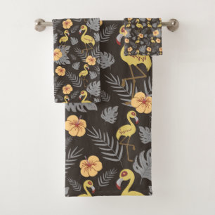 Conjunto De Toalhas Flamingo sem costura, com flores e folhas