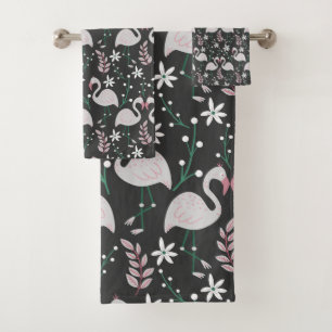 Conjunto De Toalhas Flamingo sem soldadura, branco sobre fundo escuro