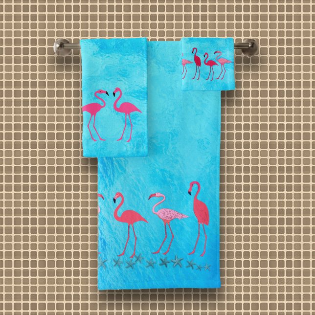 Conjunto De Toalhas Flamingos Azul Água (Criador carregado)