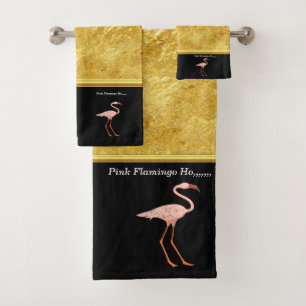 Conjunto De Toalhas Flamingos cor-de-rosa textura de folha de ouro 1