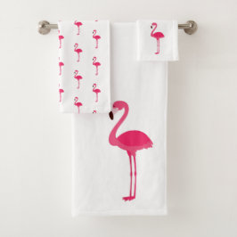Conjunto De Toalhas Flamingos cor-de-rosa tropical em branco