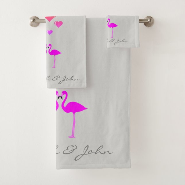 Conjunto De Toalhas Flamingos De Cartoon Bastante Apaixonados - Person (Insitu)