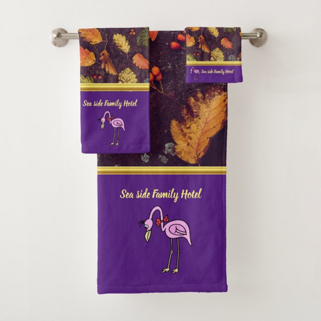 Conjunto De Toalhas Flamingos Rosa Românticos com folhas de outono (Insitu)